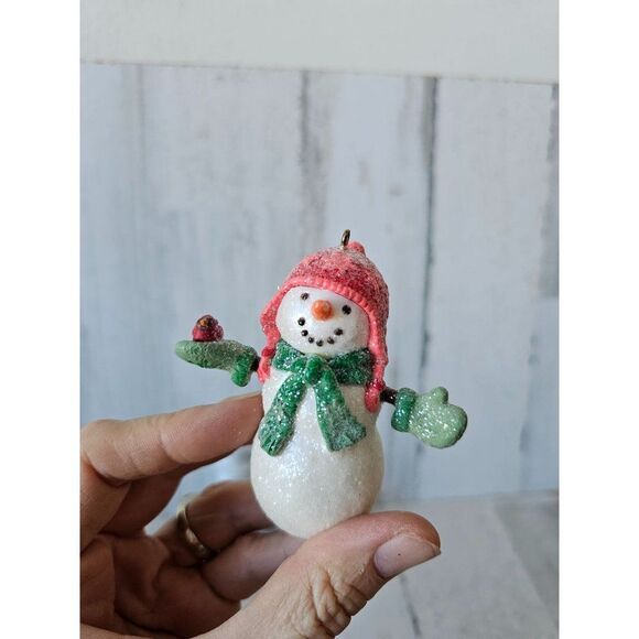 Snowman sparkle glitter Cardinal bird ornament snowball Xmas tree - Picture 8 of 16